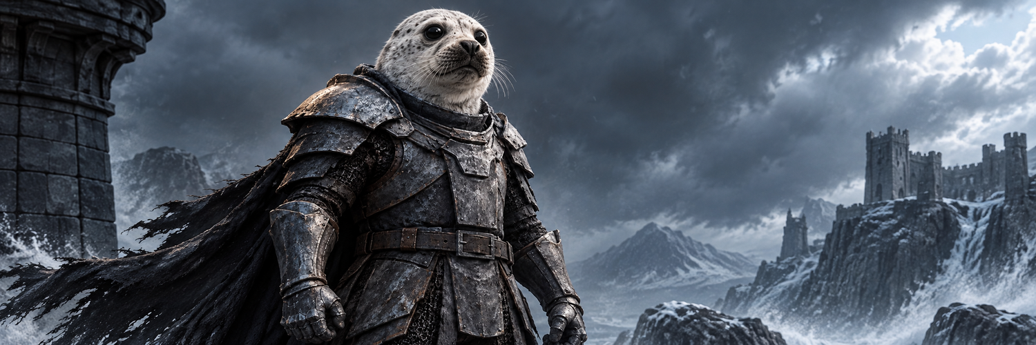 The White Seals knight standing guard over a snowy mountain fortress
